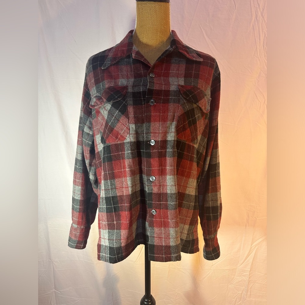 VINTAGE RARE David Hanison Flannel Wool Plaid made in Korea Med Button up